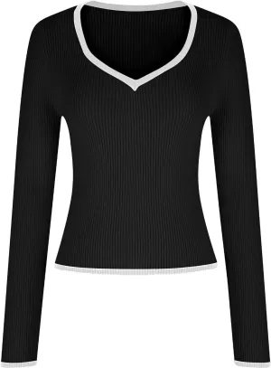 Women's Long Sleeve Sweaters V Neck Ribbed Knit Shirts Spring Casual Slim Fit Pullover Tops Trendy Business Work Tops