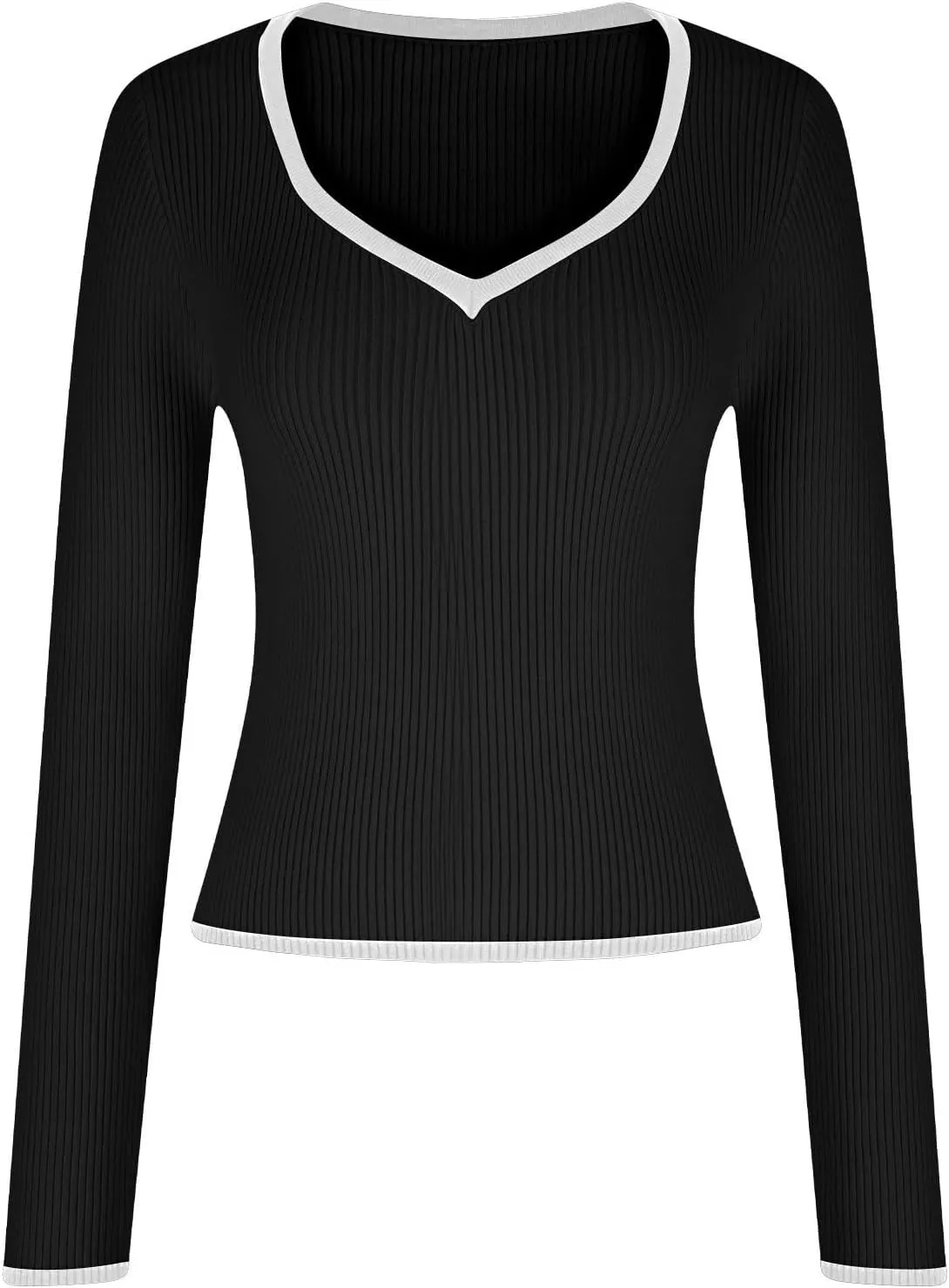 Women's Long Sleeve Sweaters V Neck Ribbed Knit Shirts Spring Casual Slim Fit Pullover Tops Trendy Business Work Tops