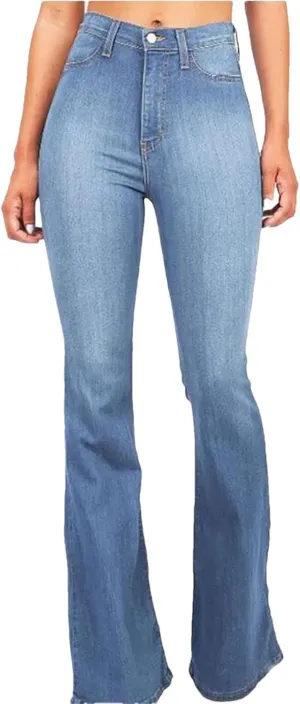 Women's Mid-Rise Flared Jeans Stretch Classic Slim Vintage Washed Jeans