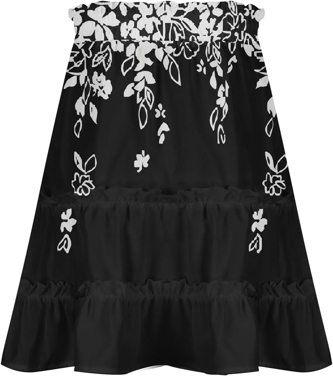 Women's Mini Skirt Dressy Casual Cute Floral Print Skirt Loose Fit Drawstring High Waist Pleated Flowy Tiered Skirts