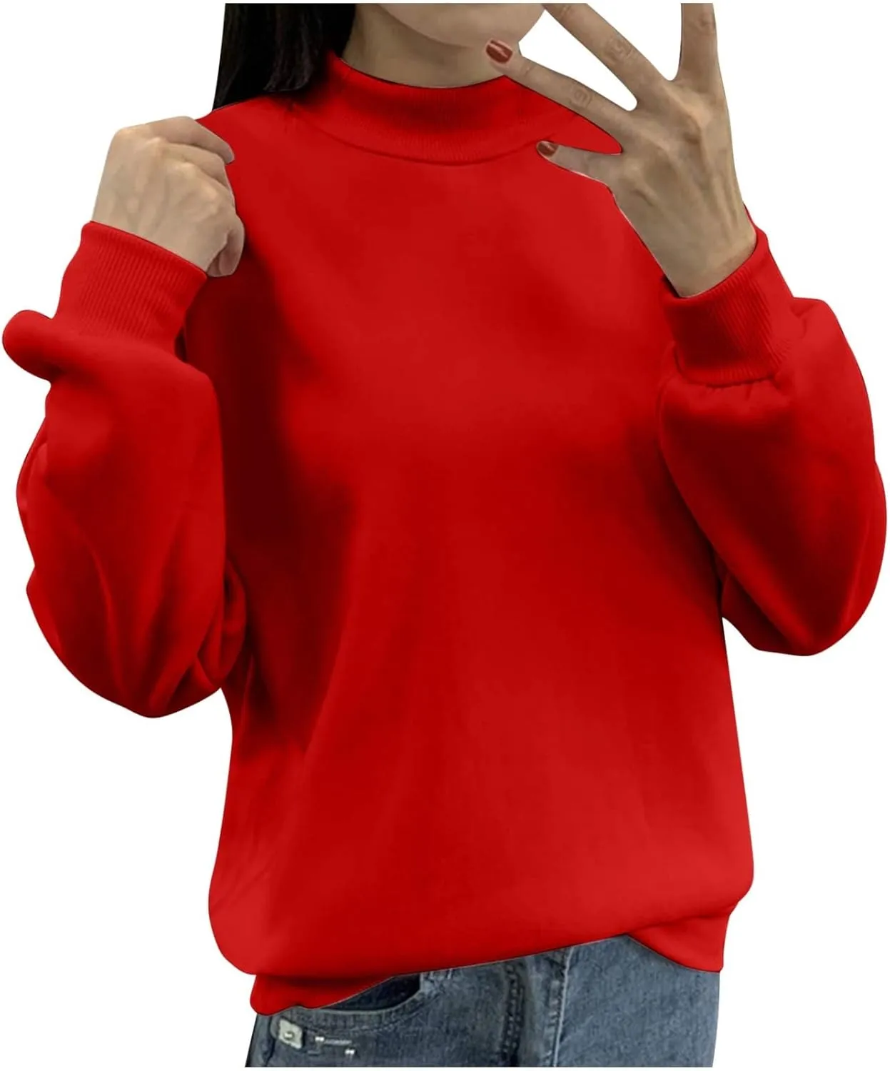 Women's Oversized Round Neck Sweatshirts Long Sleeve Turtleneck Velvet Sweatshirt,2024 Fall&Winter Trendy Women Top