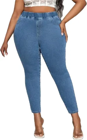 Womens Plus Size Jeans High Waist Stretchy Pencil Pants Full Length Elastic Skinny Curvy Oversized Jeans