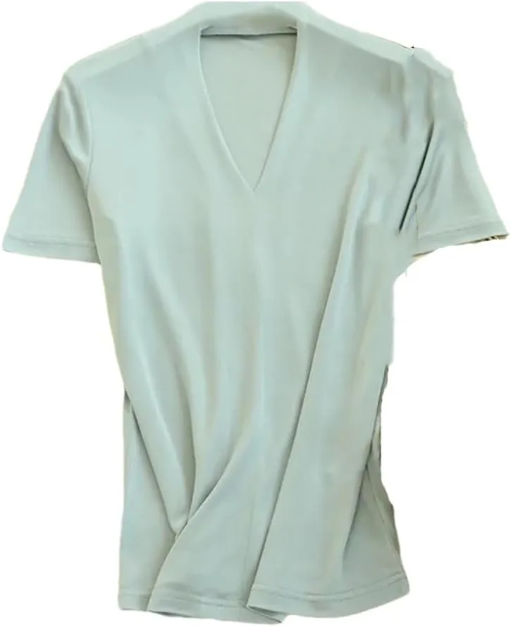 Women's Silk Knitted T-Shirt, V-Neck Short-Sleeved Solid Color Summer Casual Shirt