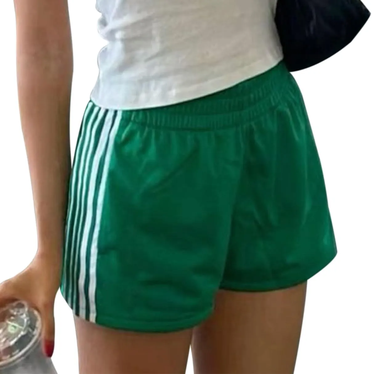 Women's Striped Running Shorts Casual Elastic High Waisted Wide Leg Sweat Shorts Lounge Workout Mini Leggings Pants
