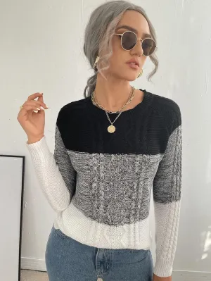 Women's Sweater Colorblock Cable Knit Sweater Sweater for Women (Size : Small)