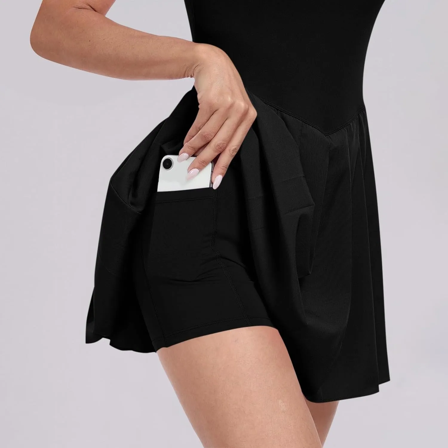 Womens Tennis Dress Sleeveless Athletic Workout Dress with Built in Shorts Cute Pleated Mini Golf Romper Dresses