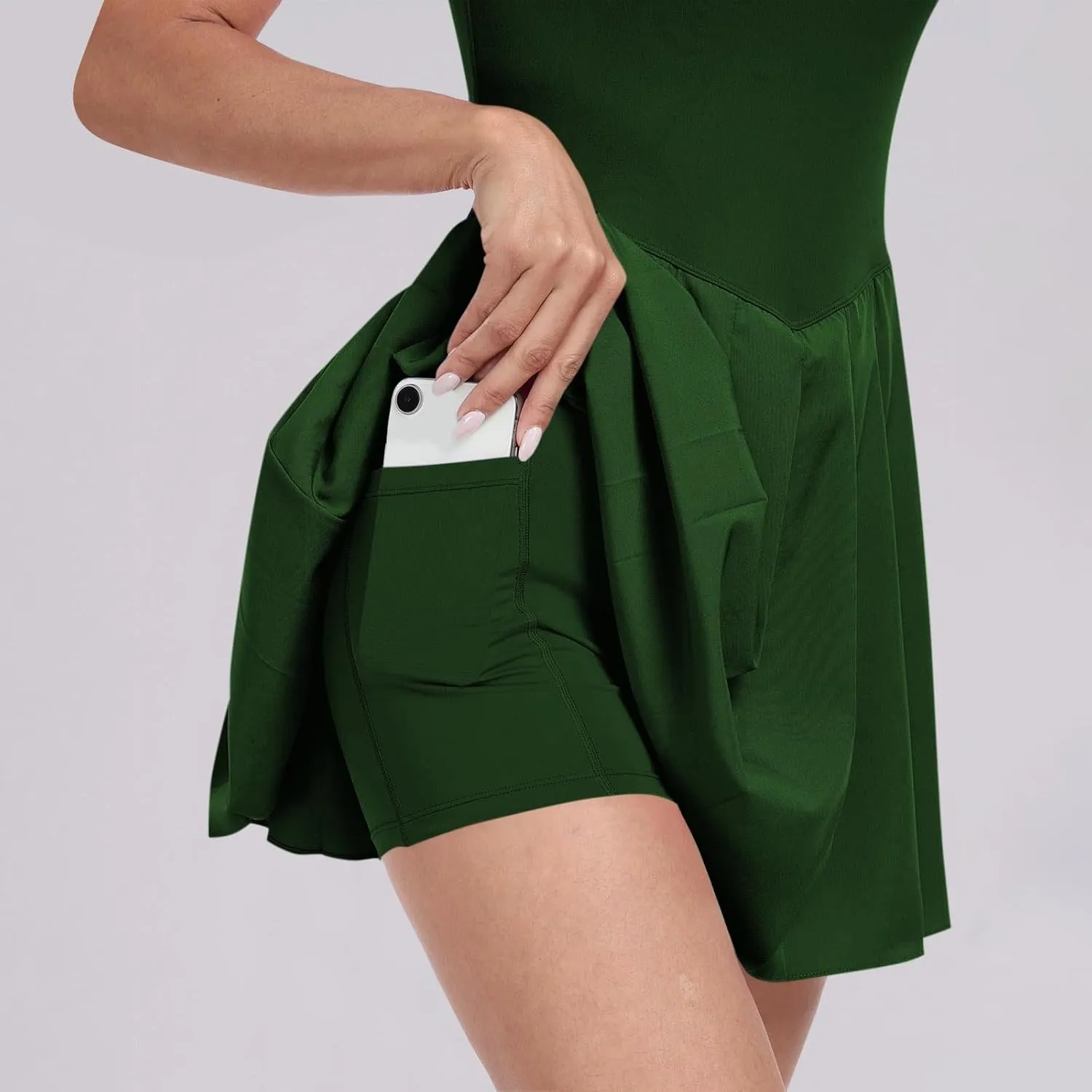 Womens Tennis Dress Sleeveless Athletic Workout Dress with Built in Shorts Cute Pleated Mini Golf Romper Dresses