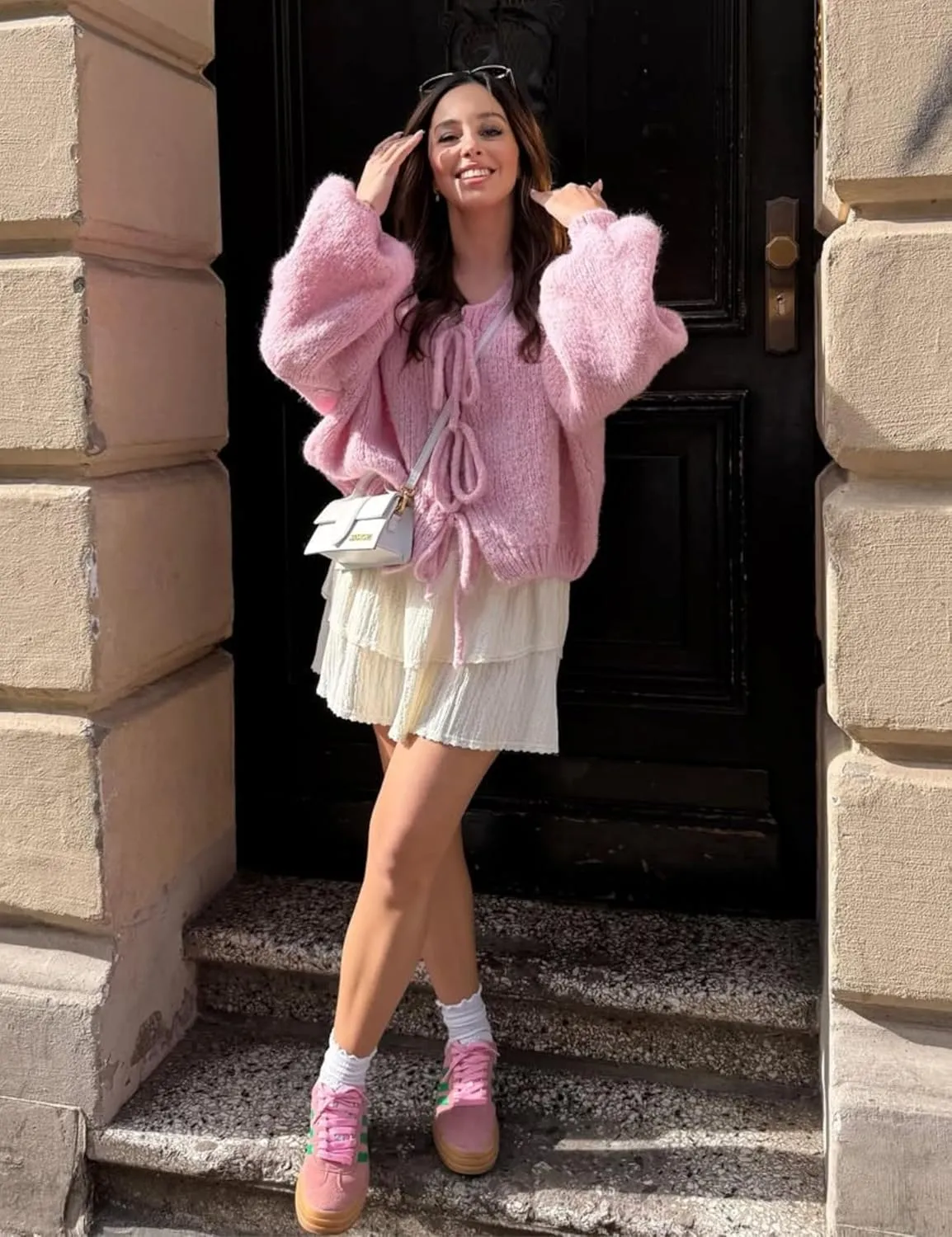 Women's Tie Front Bow Cardigan Sweaters Oversized Chunky Long Sleeve Open Front Knit Sweater Tops