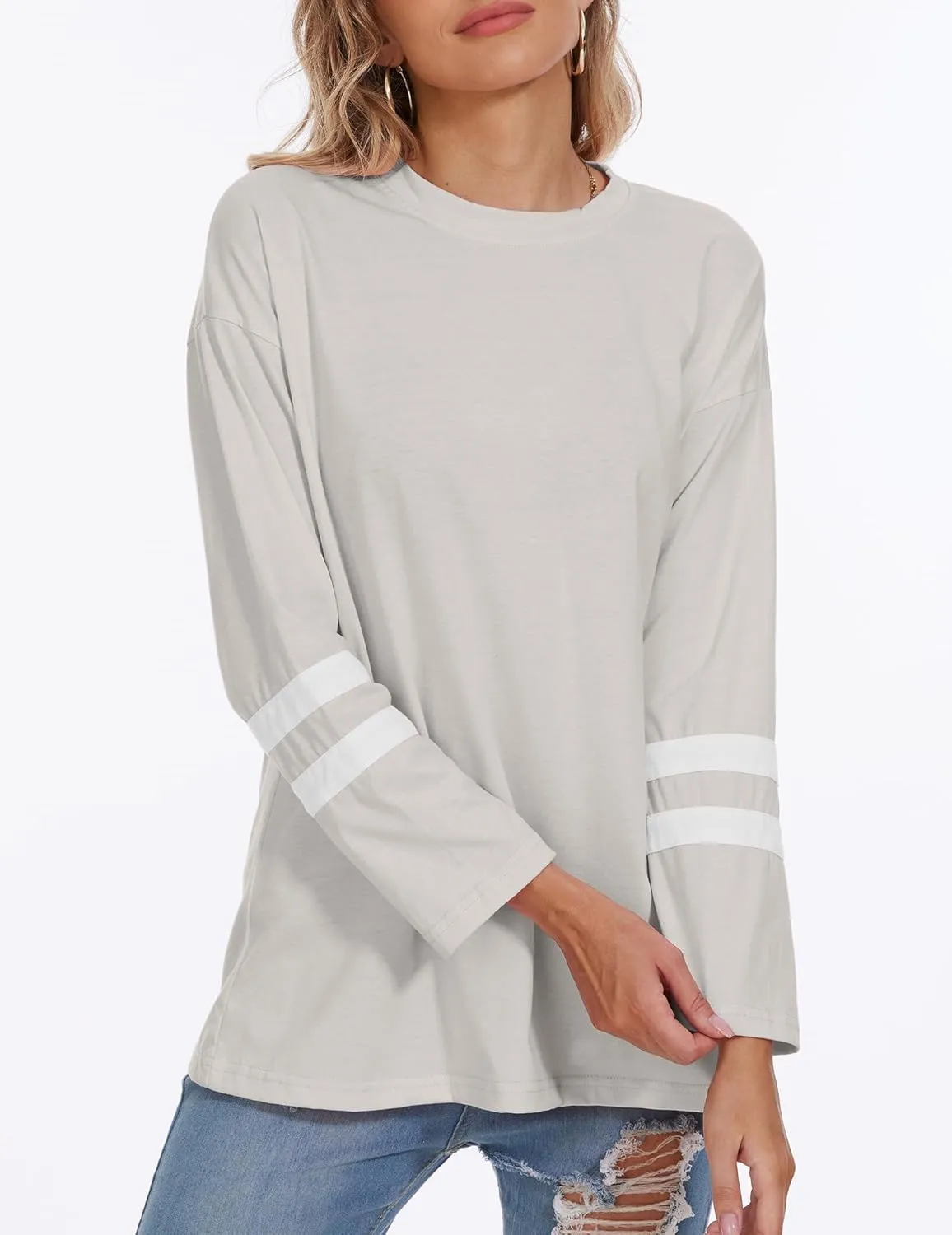 Womens Tunic Top Oversized Crew Neck T Shirts Loose Long Sleeve Comfy Cozy Cotton Lounge Blouses