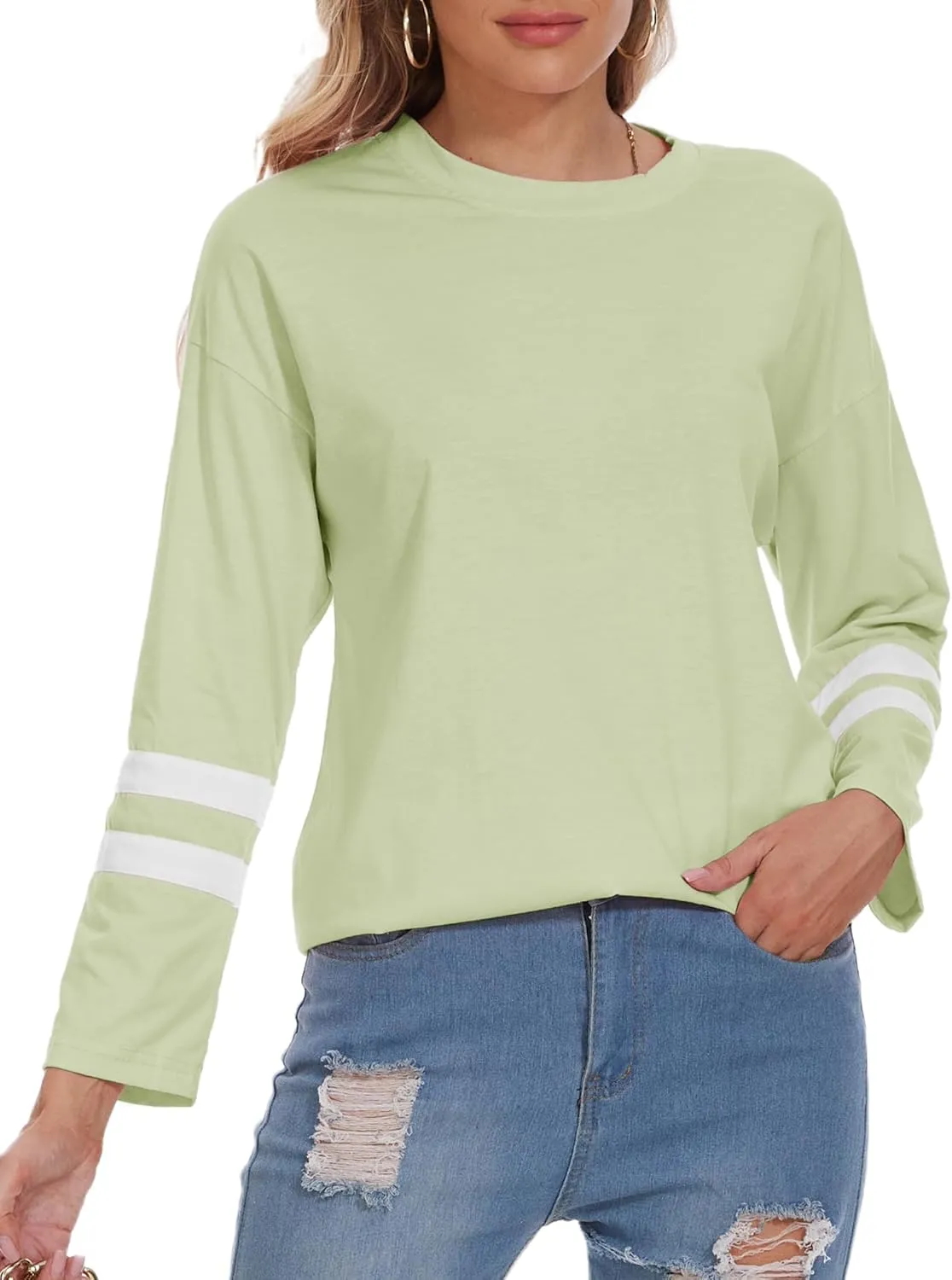 Womens Tunic Top Oversized Crew Neck T Shirts Loose Long Sleeve Comfy Cozy Cotton Lounge Blouses