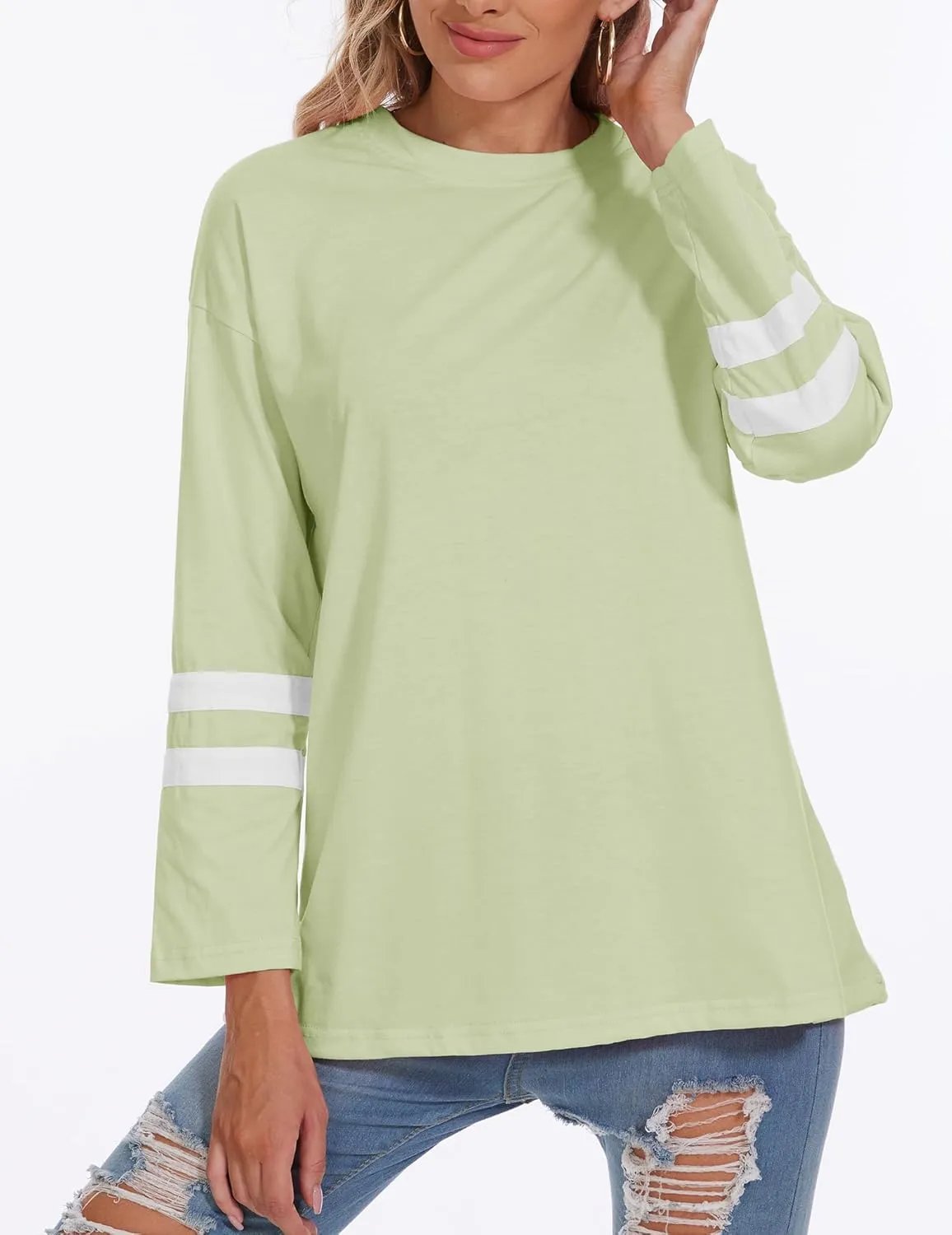 Womens Tunic Top Oversized Crew Neck T Shirts Loose Long Sleeve Comfy Cozy Cotton Lounge Blouses
