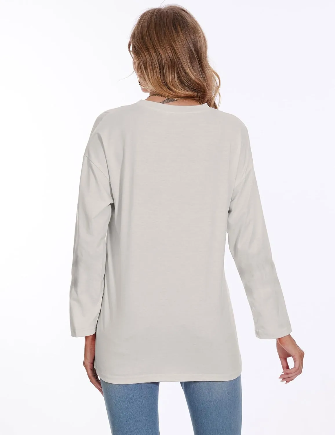 Womens Tunic Top Oversized Crew Neck T Shirts Loose Long Sleeve Comfy Cozy Cotton Lounge Blouses