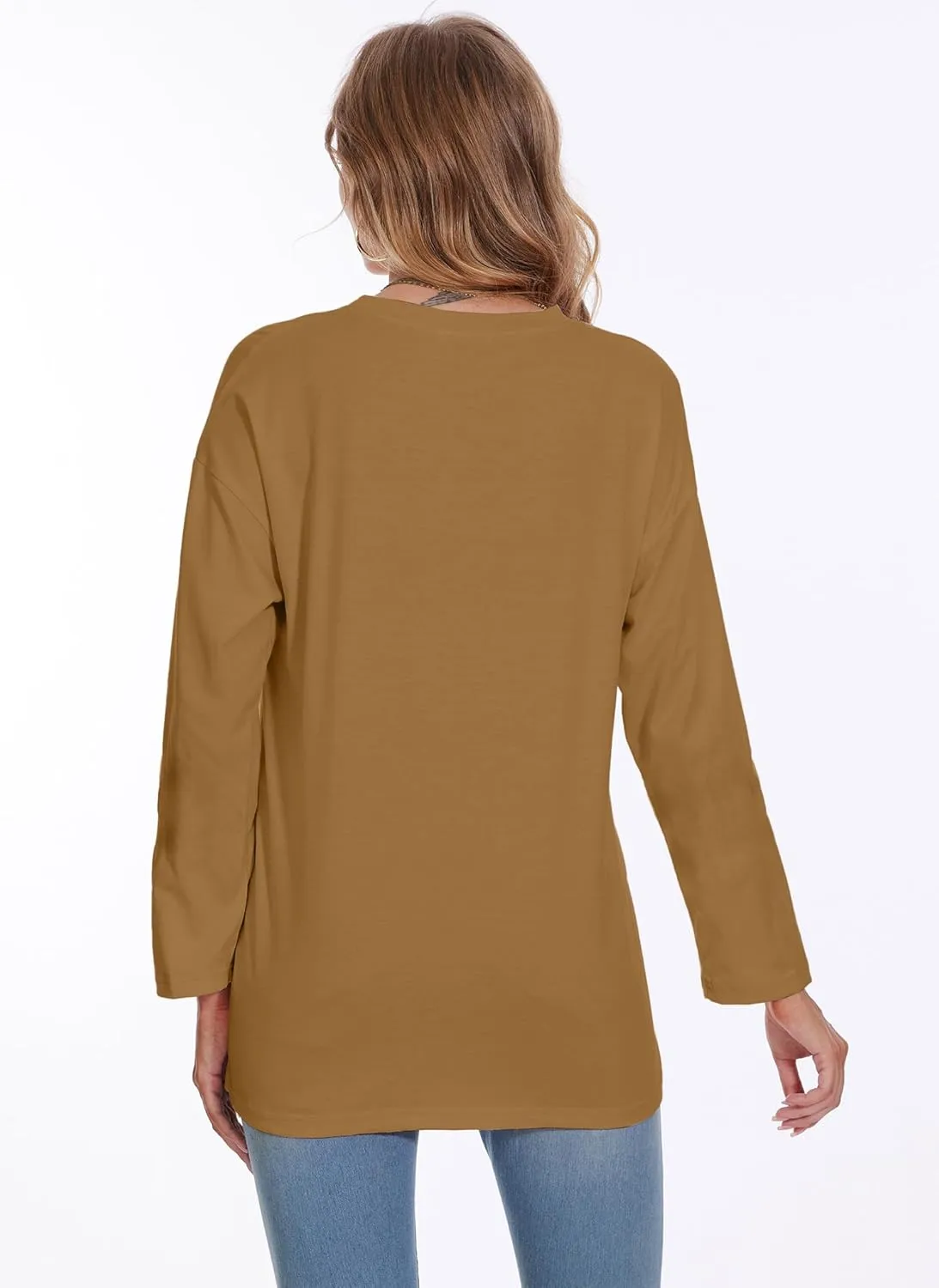 Womens Tunic Top Oversized Crew Neck T Shirts Loose Long Sleeve Comfy Cozy Cotton Lounge Blouses