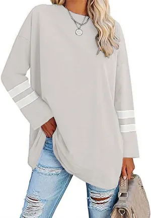 Womens Tunic Top Oversized Crew Neck T Shirts Loose Long Sleeve Comfy Cozy Cotton Lounge Blouses