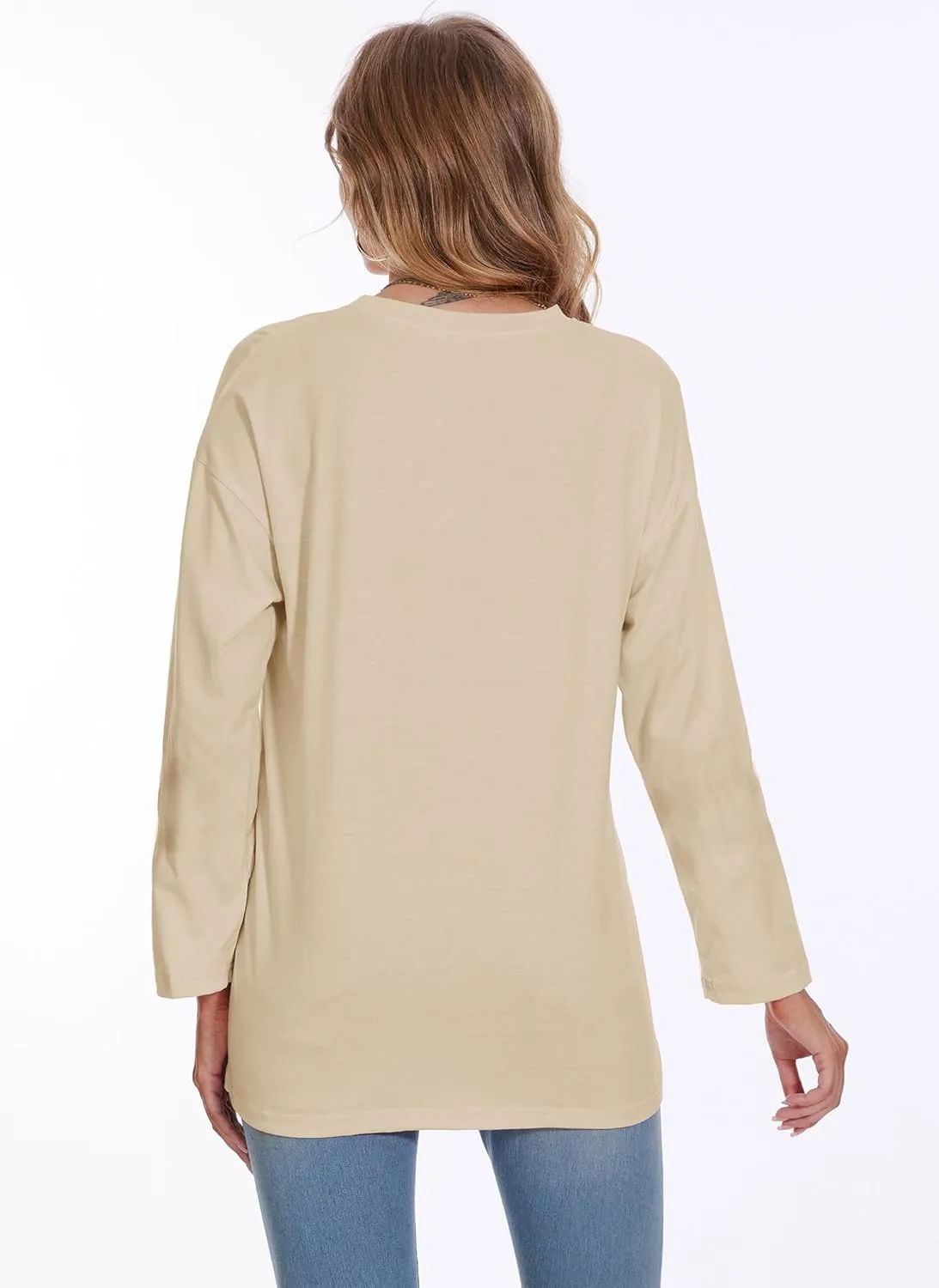 Womens Tunic Top Oversized Crew Neck T Shirts Loose Long Sleeve Comfy Cozy Cotton Lounge Blouses