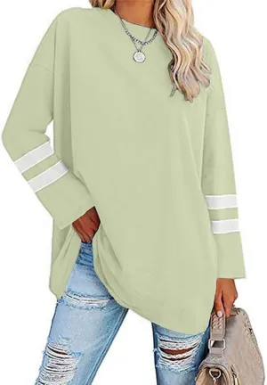 Womens Tunic Top Oversized Crew Neck T Shirts Loose Long Sleeve Comfy Cozy Cotton Lounge Blouses