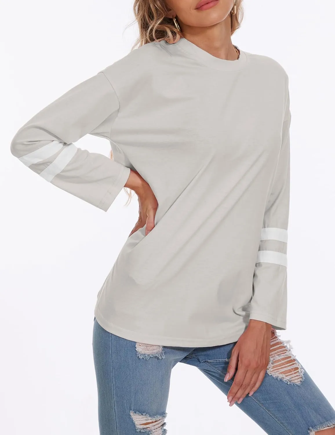 Womens Tunic Top Oversized Crew Neck T Shirts Loose Long Sleeve Comfy Cozy Cotton Lounge Blouses