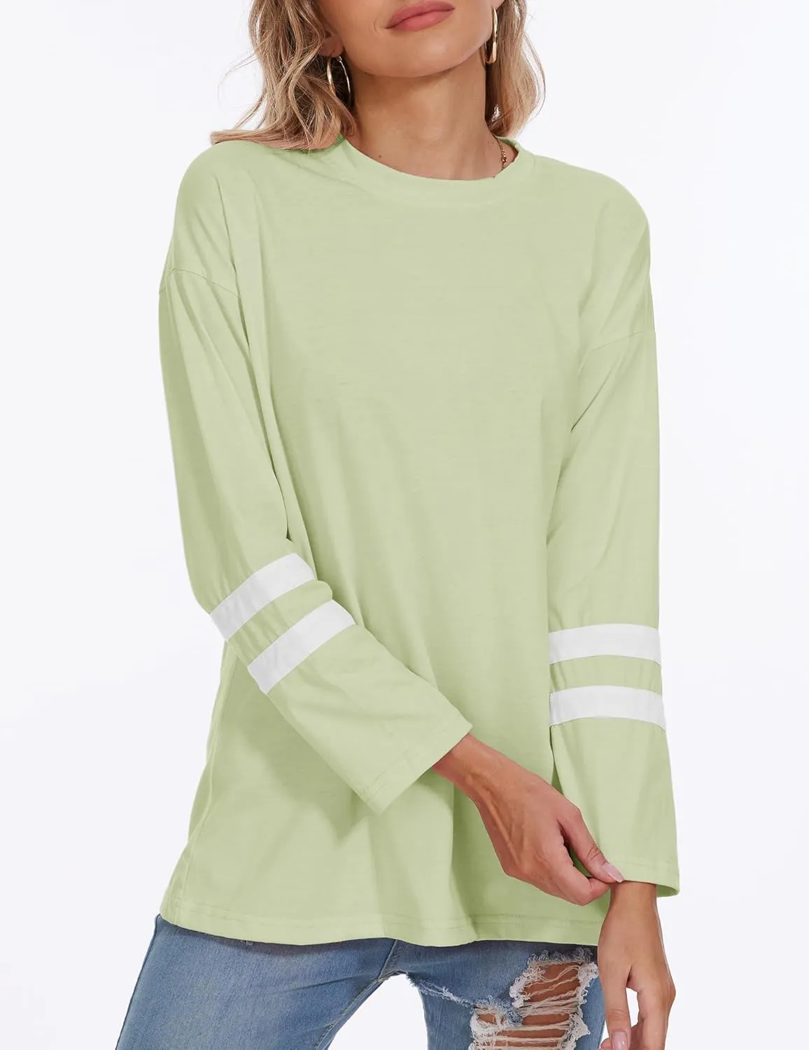 Womens Tunic Top Oversized Crew Neck T Shirts Loose Long Sleeve Comfy Cozy Cotton Lounge Blouses