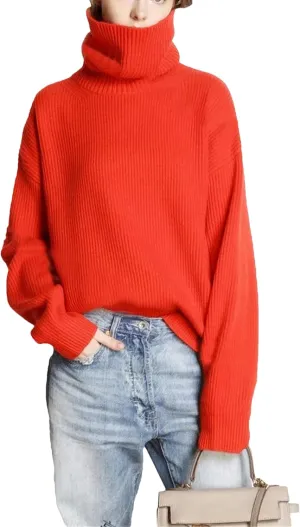 Women's Warm Wool Sweater Winter Turtlenecks Casual Loose Oversized Knitted Pullover Sweaters Top