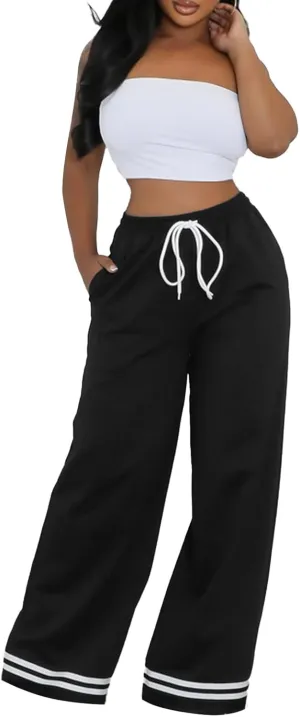 Women's Wide Leg Sweatpants High Waisted Baggy Flared Pants Casual Drawstring Joggers with Pockets