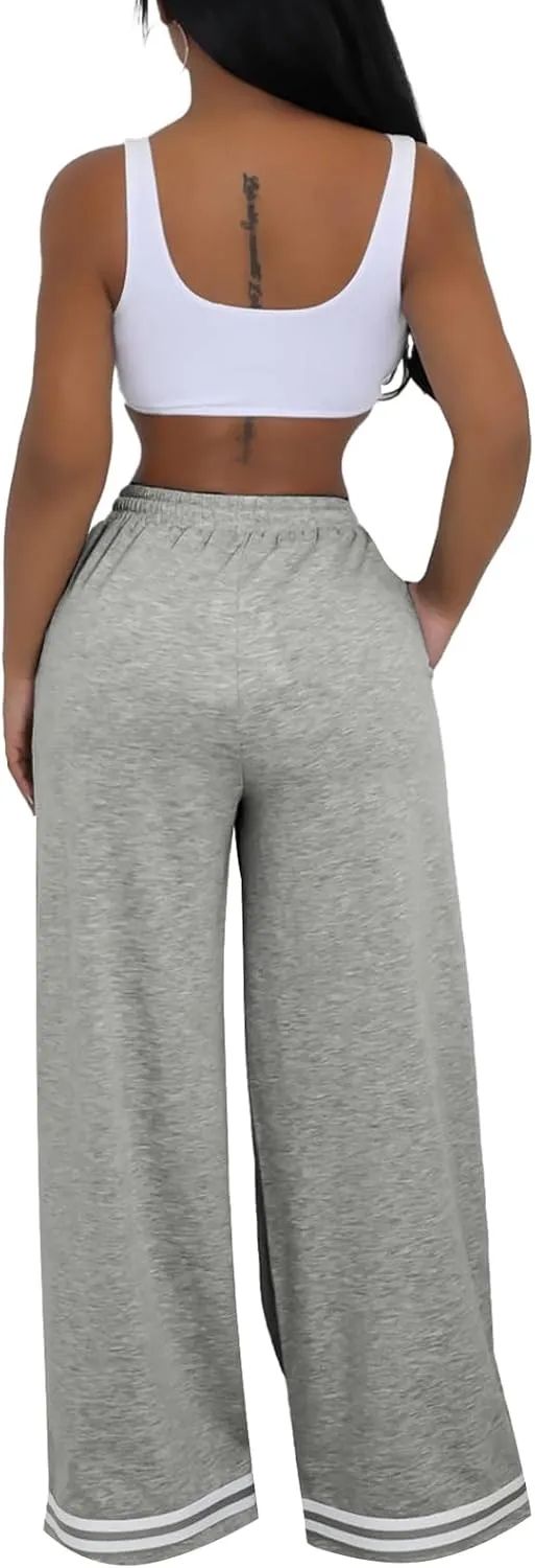 Women's Wide Leg Sweatpants High Waisted Baggy Flared Pants Casual Drawstring Joggers with Pockets