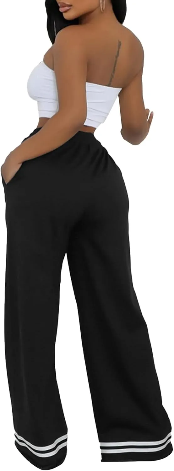 Women's Wide Leg Sweatpants High Waisted Baggy Flared Pants Casual Drawstring Joggers with Pockets