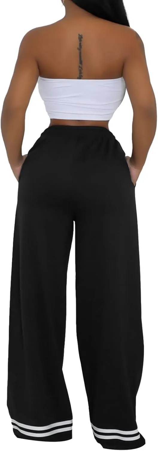 Women's Wide Leg Sweatpants High Waisted Baggy Flared Pants Casual Drawstring Joggers with Pockets