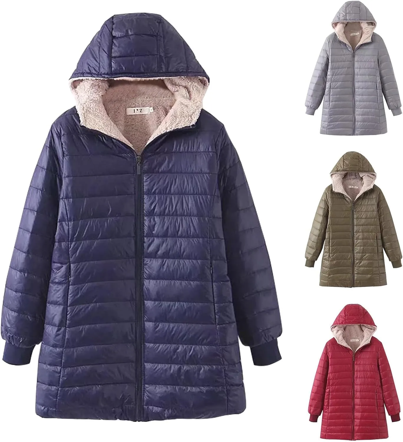 Women's Winter Down Jacket Solid Thicken Hooded Puffer Long Sleeve Jackets Warm Quilted Coats Trendy Outfits