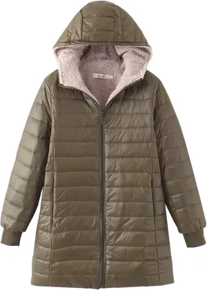 Women's Winter Down Jacket Solid Thicken Hooded Puffer Long Sleeve Jackets Warm Quilted Coats Trendy Outfits