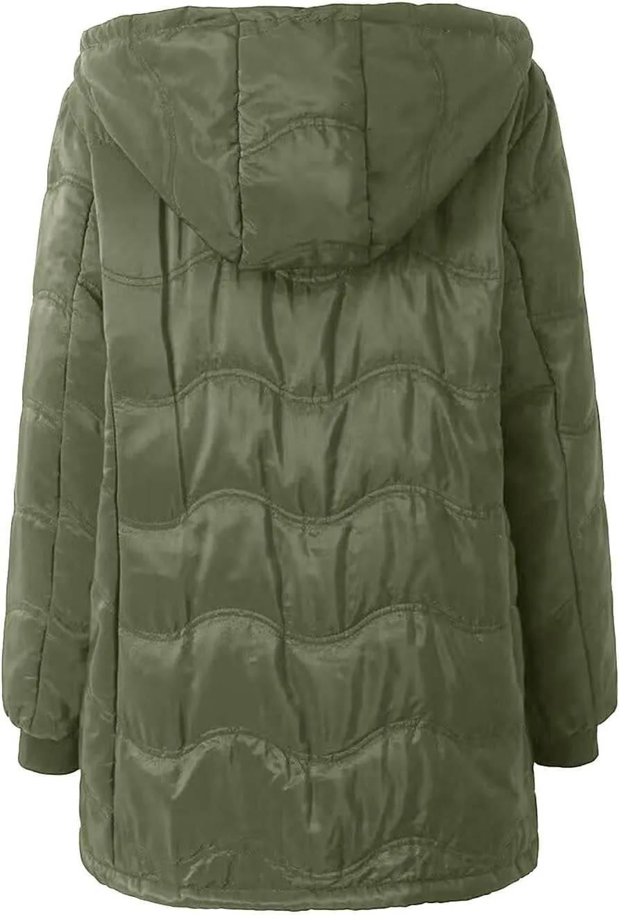 Women's Winter Down Jacket Solid Thicken Hooded Puffer Long Sleeve Jackets Warm Quilted Coats Trendy Outfits