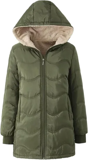 Women's Winter Down Jacket Solid Thicken Hooded Puffer Long Sleeve Jackets Warm Quilted Coats Trendy Outfits