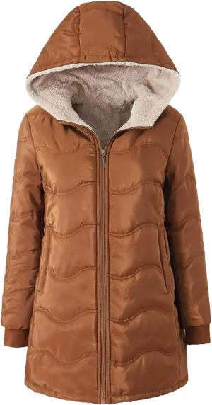 Women's Winter Down Jacket Solid Thicken Hooded Puffer Long Sleeve Jackets Warm Quilted Coats Trendy Outfits