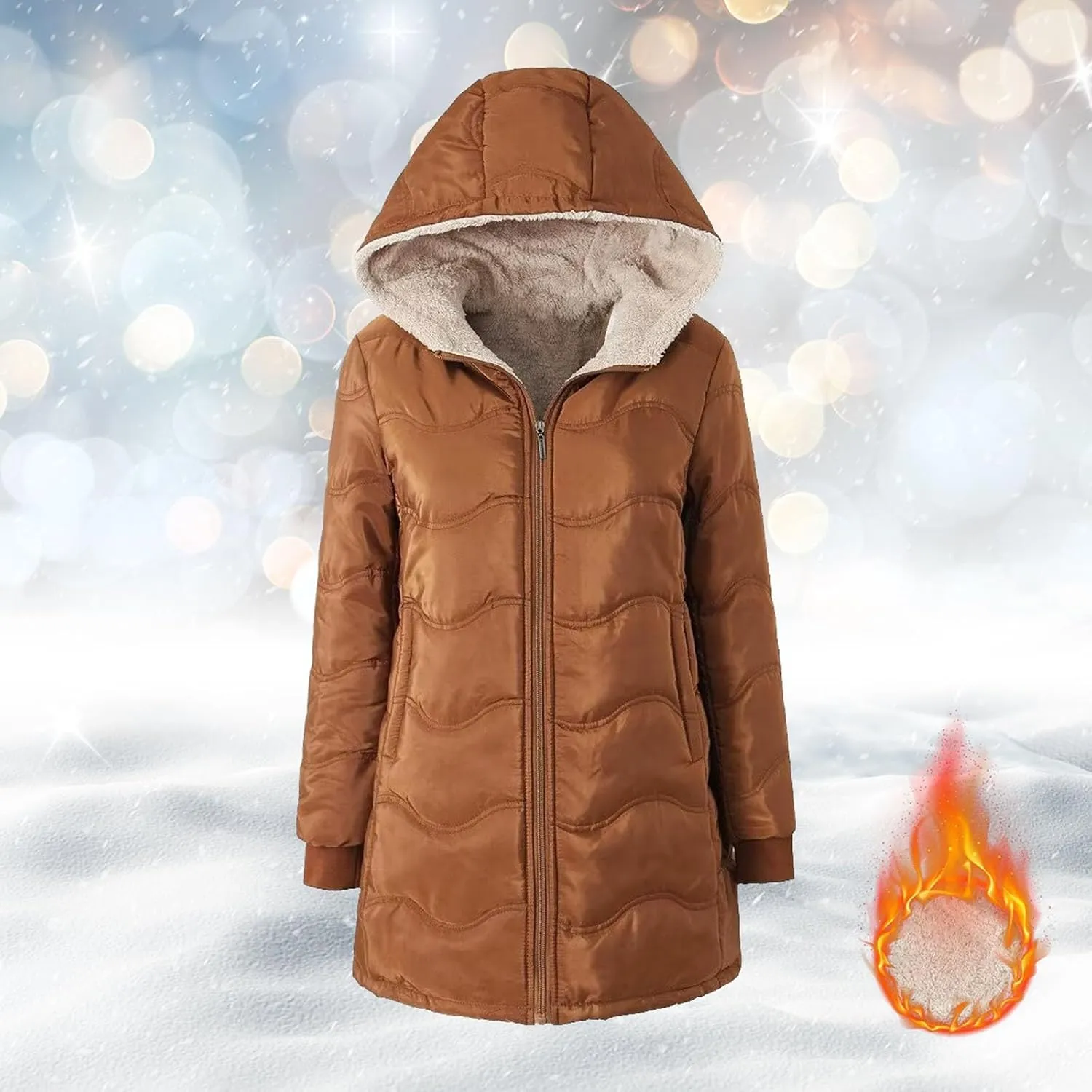 Women's Winter Down Jacket Solid Thicken Hooded Puffer Long Sleeve Jackets Warm Quilted Coats Trendy Outfits