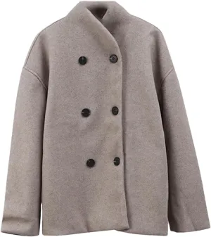 Wool Trench Coat Winter Women's Retro Trench Coat Loose Stand-Up Collar Double-Breasted Warm Wool Cardigan