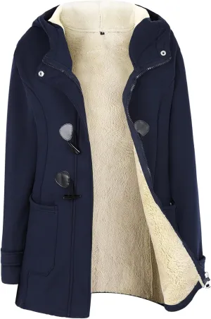 Wyeysyt Winter Jackets for Women Fleece Sherpa Lined Jacket Womens Duffle Toggle Coat Warm Hooded Casual Jacket