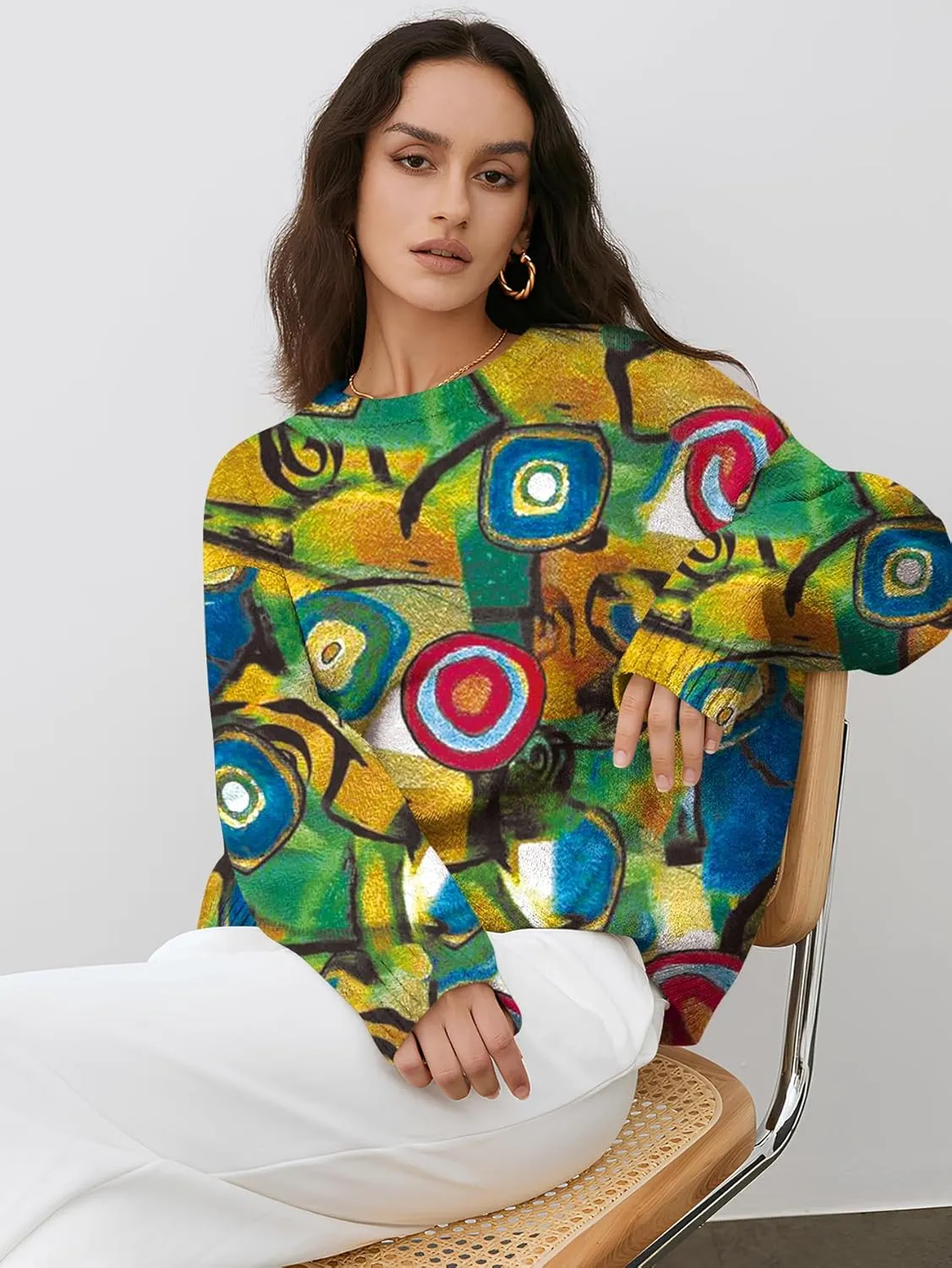 YKR Cat Sweaters for Women Ugly Christmas Sweater Graphic Printed Oversized Pullover Casual Loose Chunky Knit Top