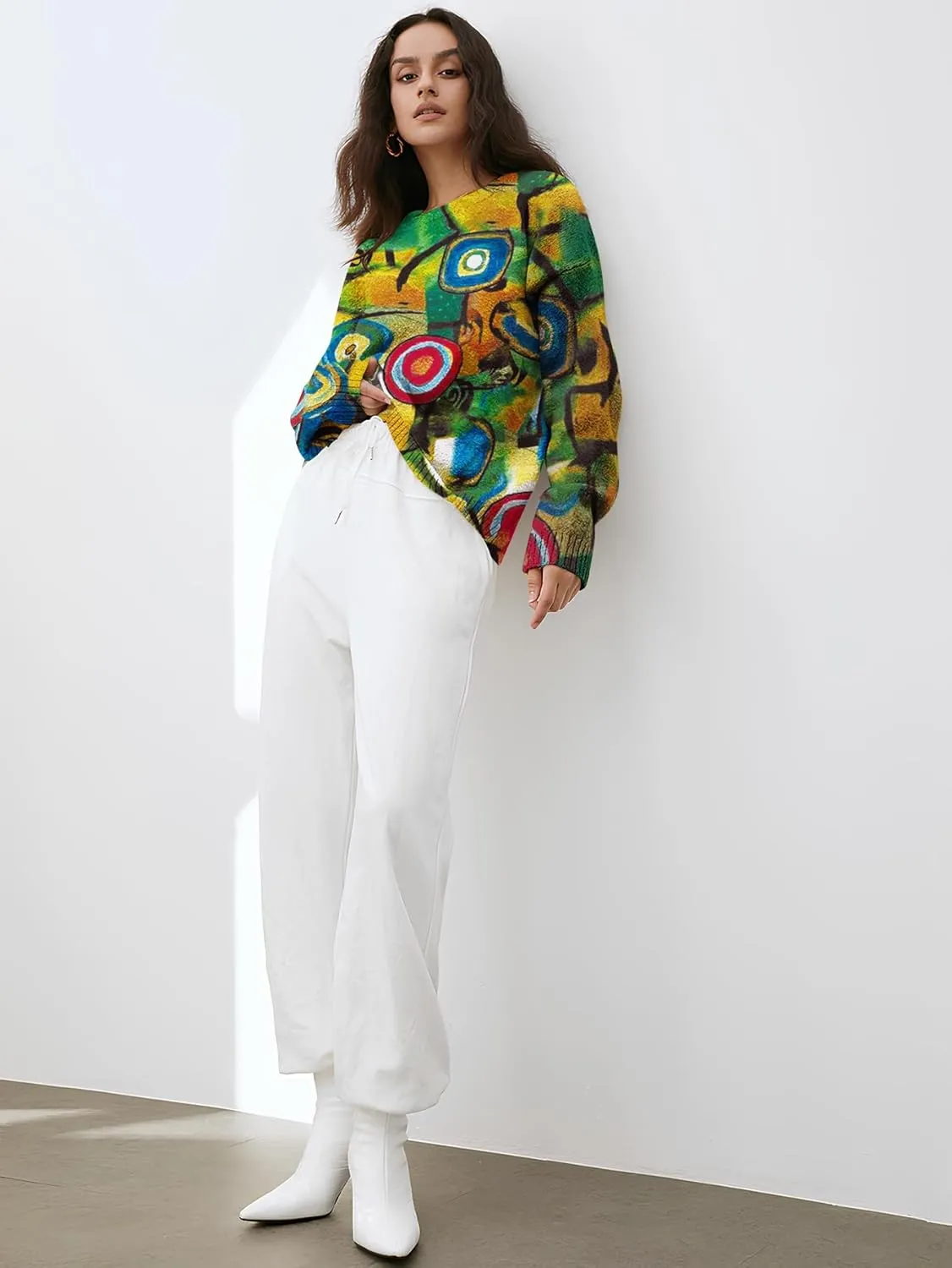 YKR Cat Sweaters for Women Ugly Christmas Sweater Graphic Printed Oversized Pullover Casual Loose Chunky Knit Top