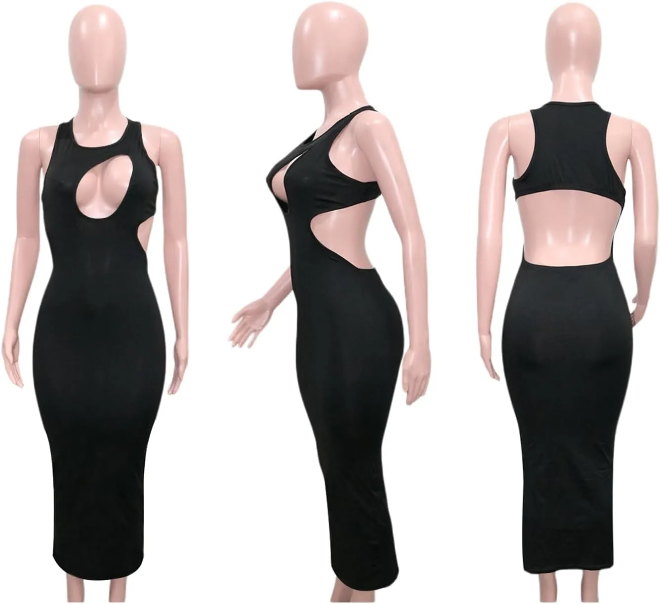 Yuopeid Women's Round Neck Sexy Hollow Out Backless Tank Long Dress Sleeveless Bodycon Casual Party Maxi Dresses