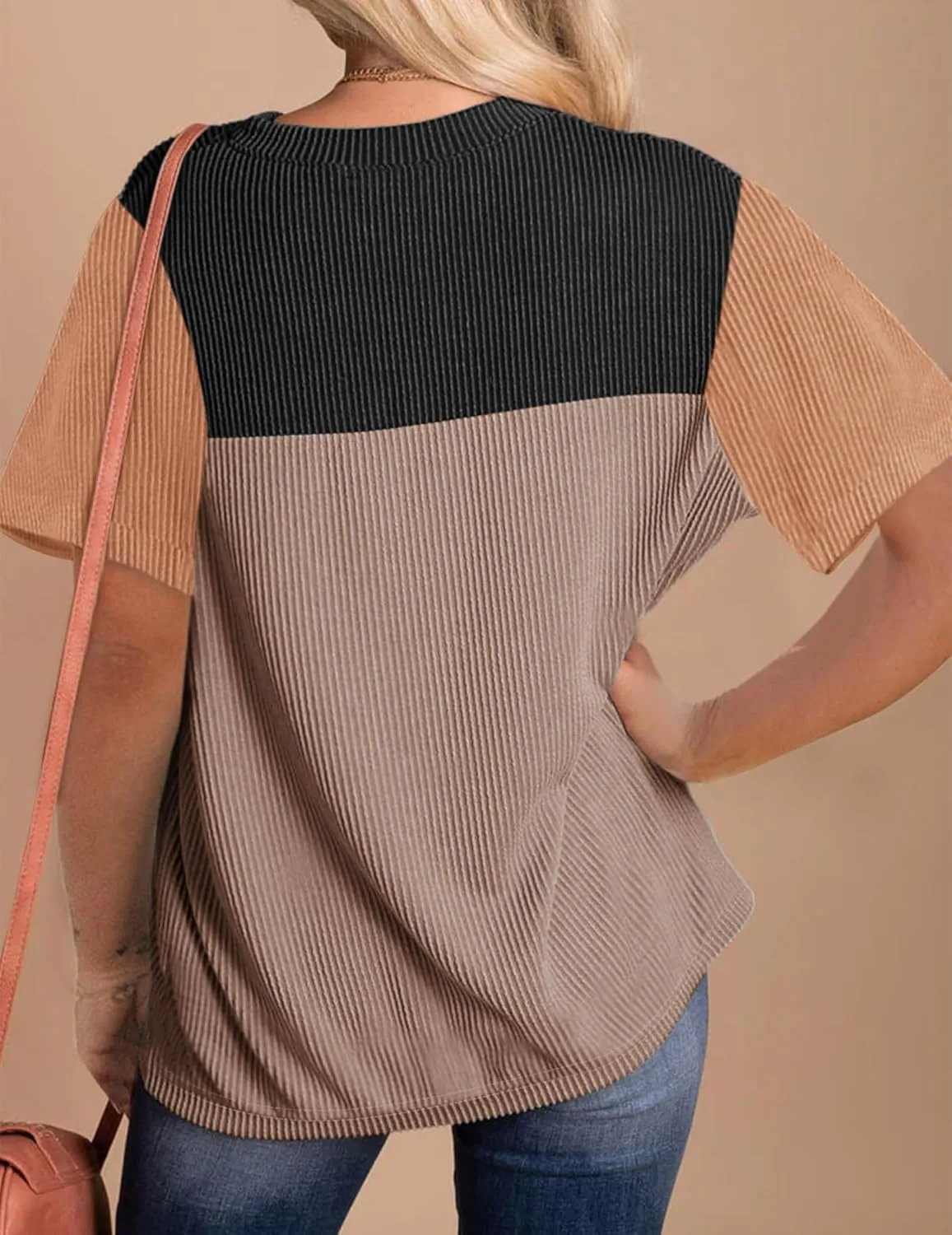 Zeagoo Womens Casual Summer Tops Short Sleeve T Shirts Crewneck Basic Tees Blouses Color Block Tunic Tops