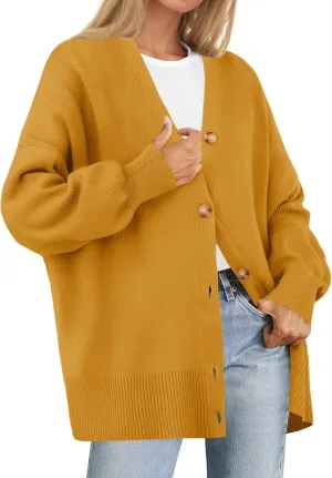 ZESICA Women's Casual Long Sleeve Cardigan V Neck Button Down Open Front Knit Loose Oversized Sweater Coat