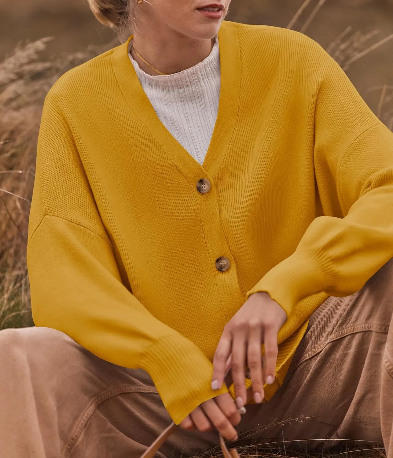 ZESICA Women's Casual Long Sleeve Cardigan V Neck Button Down Open Front Knit Loose Oversized Sweater Coat