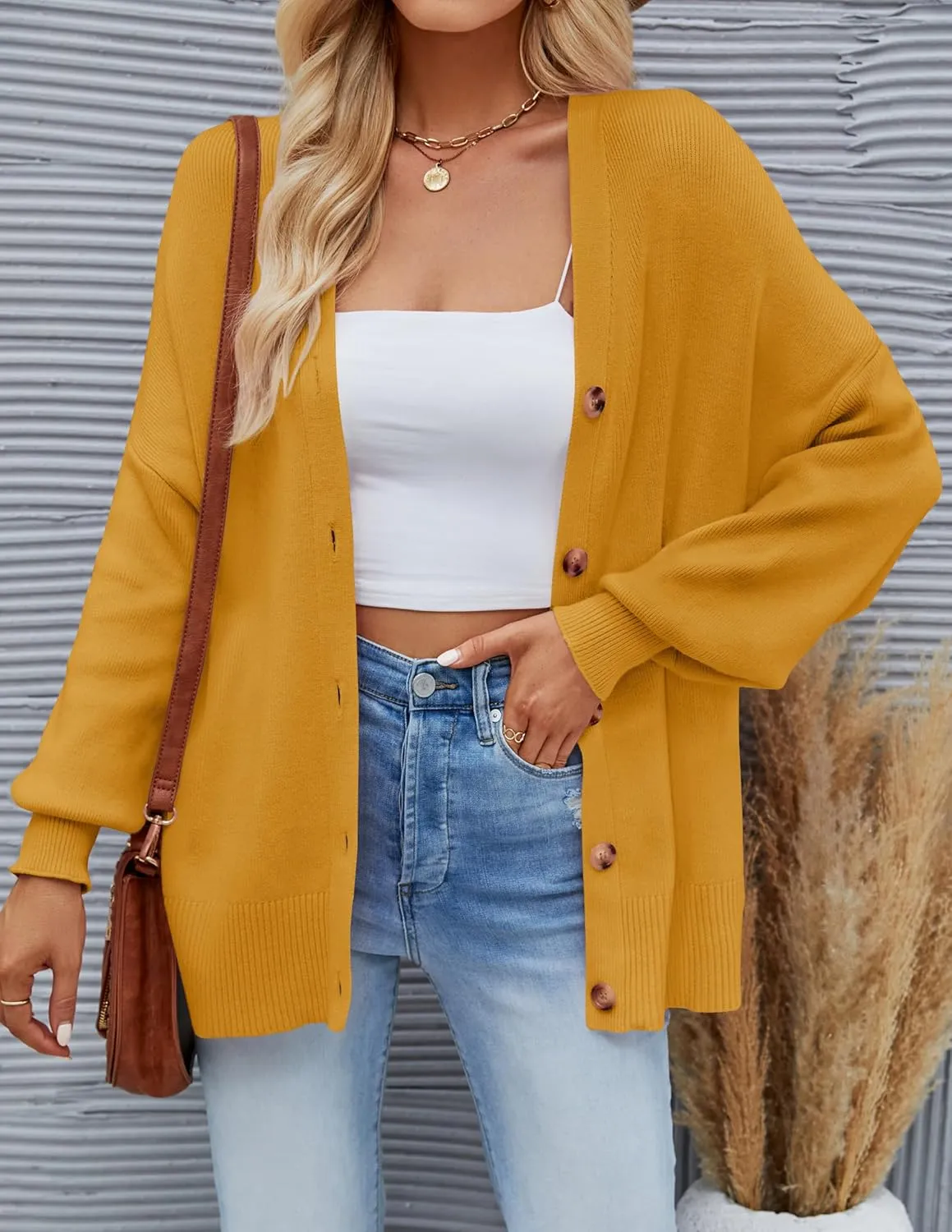 ZESICA Women's Casual Long Sleeve Cardigan V Neck Button Down Open Front Knit Loose Oversized Sweater Coat