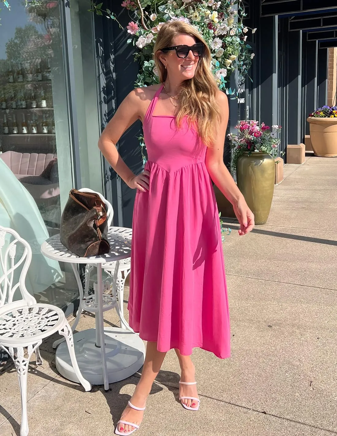 ZESICA Women's Summer Sleeveless Halter Midi Dress 2025 Off Shoulder High Waist Swing Flowy Beach Long Dresses