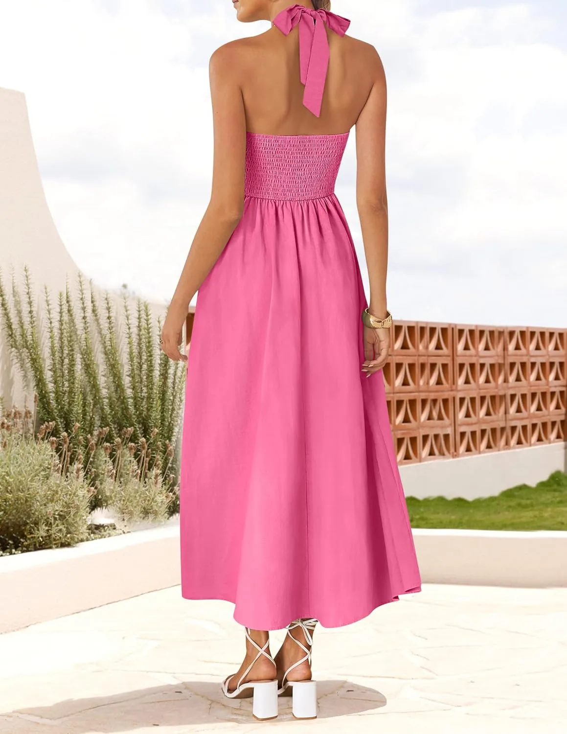 ZESICA Women's Summer Sleeveless Halter Midi Dress 2025 Off Shoulder High Waist Swing Flowy Beach Long Dresses