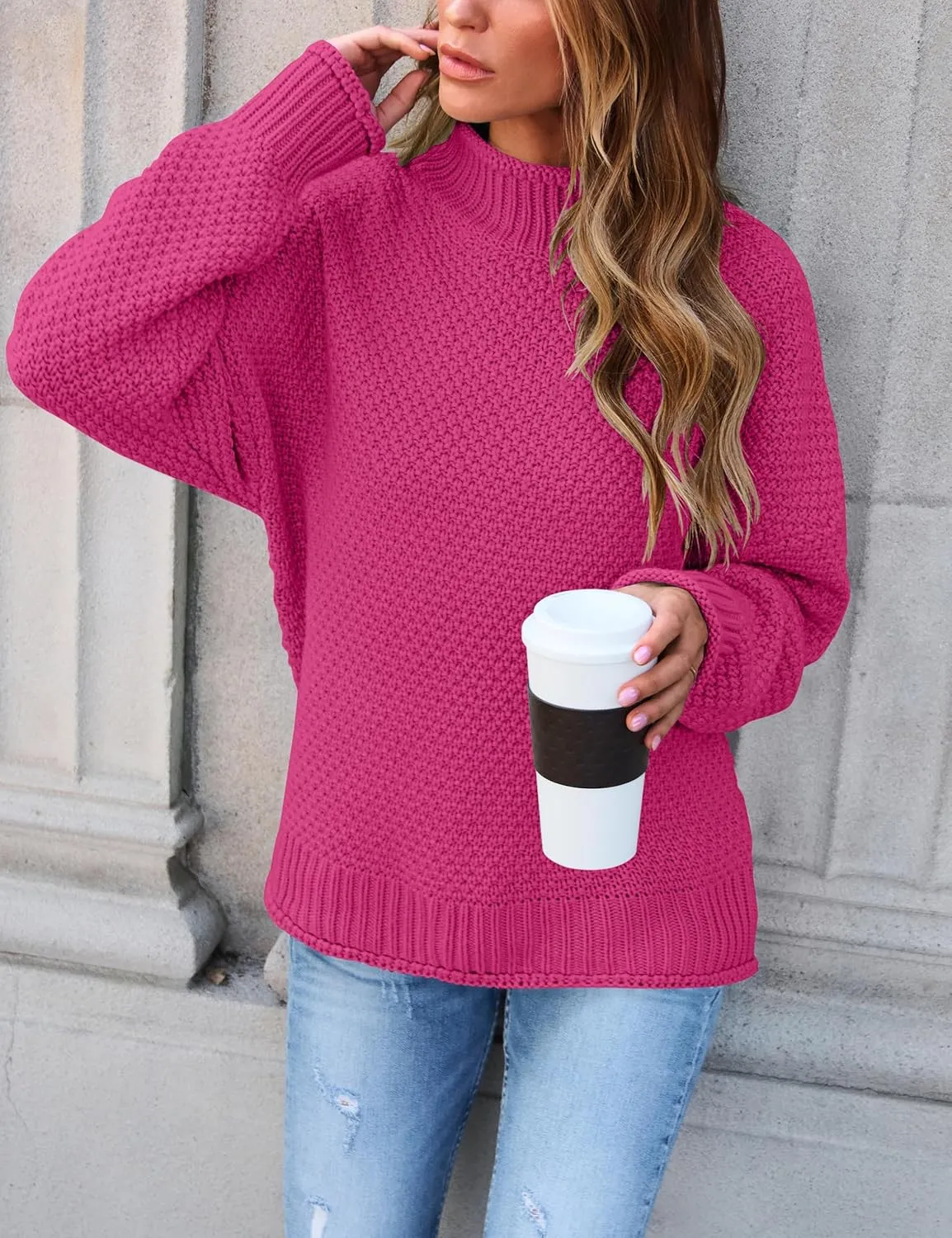 ZESICA Women's Turtleneck Batwing Sleeve Loose Oversized Chunky Knitted Pullover Sweater Jumper Tops