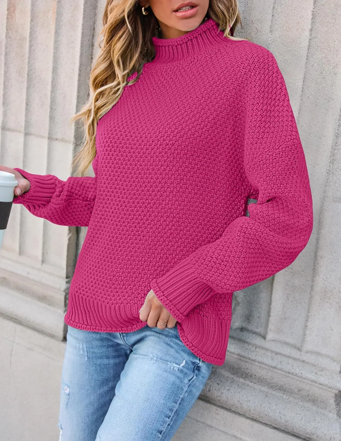 ZESICA Women's Turtleneck Batwing Sleeve Loose Oversized Chunky Knitted Pullover Sweater Jumper Tops