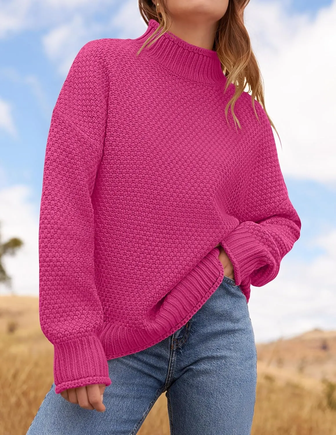 ZESICA Women's Turtleneck Batwing Sleeve Loose Oversized Chunky Knitted Pullover Sweater Jumper Tops