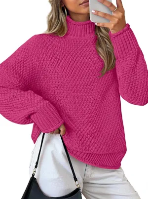 ZESICA Women's Turtleneck Batwing Sleeve Loose Oversized Chunky Knitted Pullover Sweater Jumper Tops