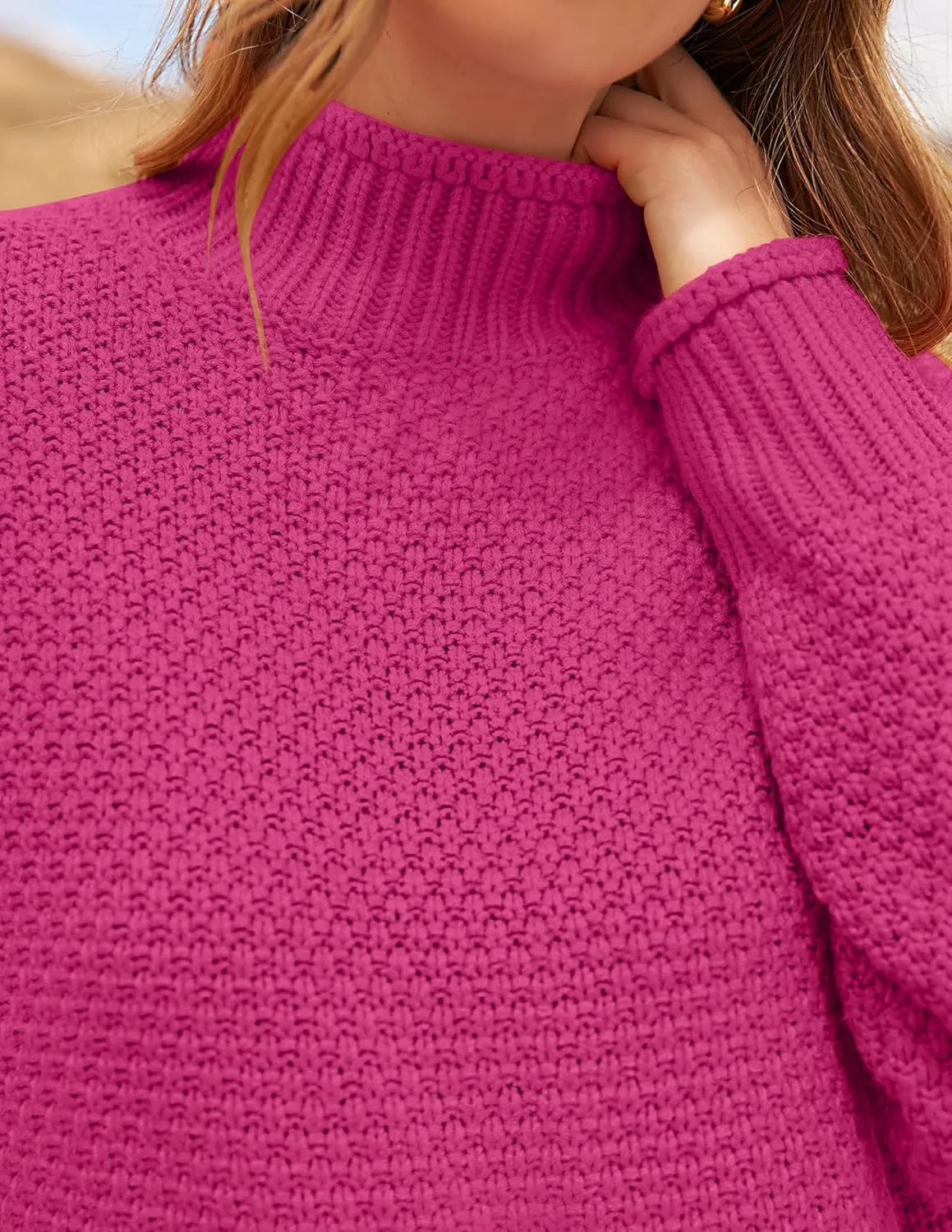ZESICA Women's Turtleneck Batwing Sleeve Loose Oversized Chunky Knitted Pullover Sweater Jumper Tops