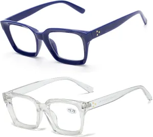 ZUVGEES Retro Style Blue Light Blocking Reading Glasses Big Eyeglass Frames Large lens Computer Readers